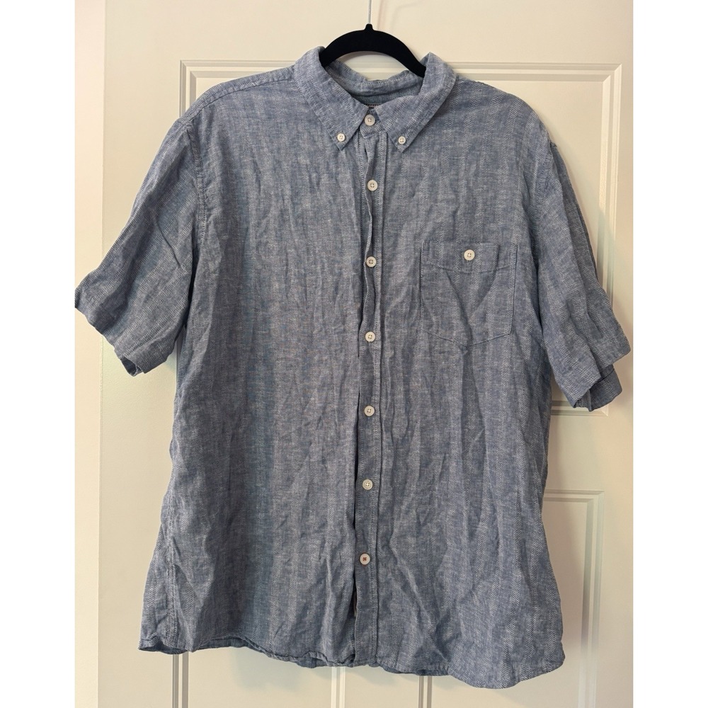 Weatherproof Vintage Mens Blue Linen Blend Short Sleeve Button‎ Up Shirt Xl